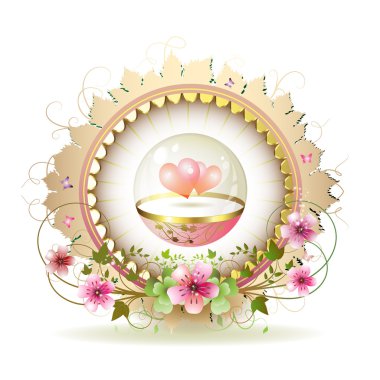 Circular floral frame with heart clipart