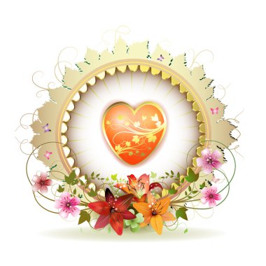 Circular floral frame with heart clipart