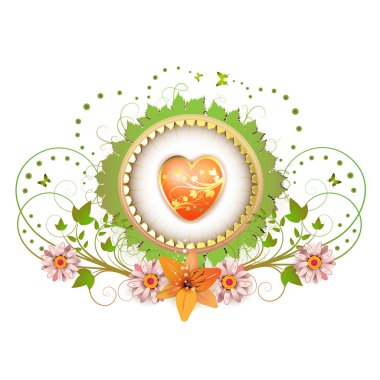 Heart and frame with flowers clipart