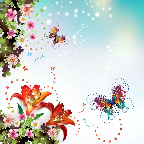 Butterflies and flowers — Stock Vector