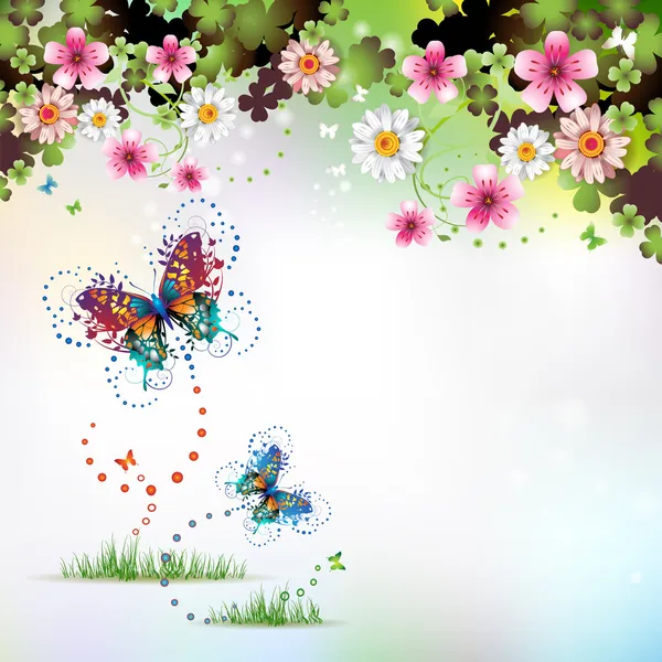 Schmetterlinge und Blumen — Stockvektor