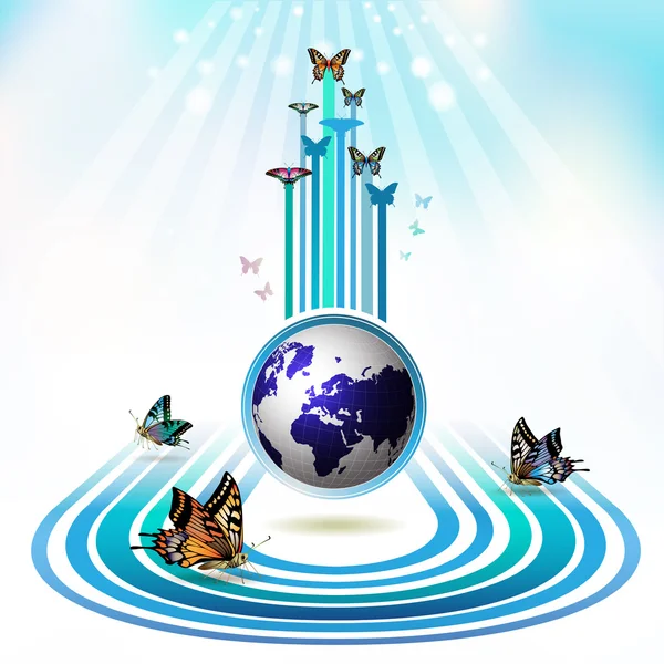 Butterflies around the blue Earth — Stock Vector