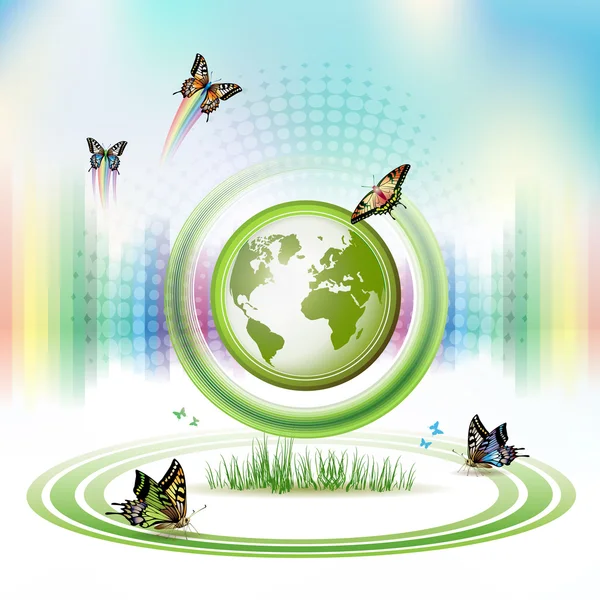 Kelebekler ile yeşil bir dünya — Stok Vektör