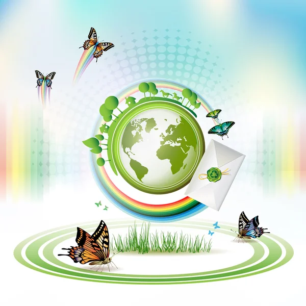 蝶と緑の地球 — ストックベクタ