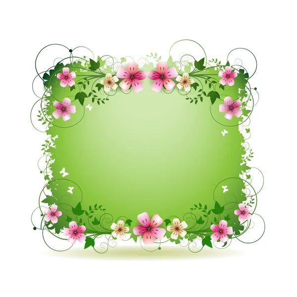 Zöld háttér virágokkal — Stock Vector