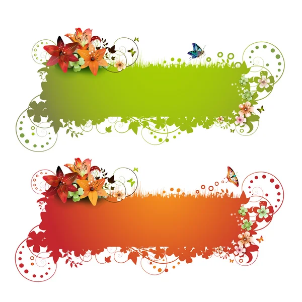 Yeşil ve kırmızı arka plan ile çiçekler — Stok Vektör