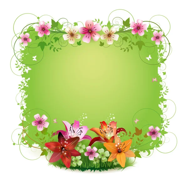 绿色背景，开有花 — 图库矢量图片