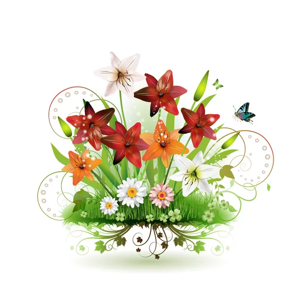 Λουλούδια στο γρασίδι — Διανυσματικό Αρχείο