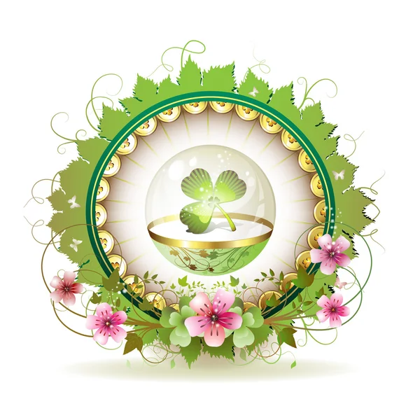 Moldura floral circular com trevo — Vetor de Stock