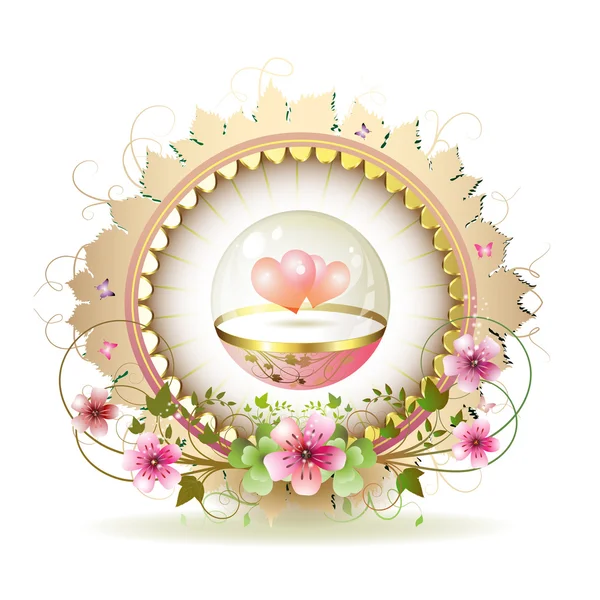 Cadre floral circulaire avec coeur — Image vectorielle