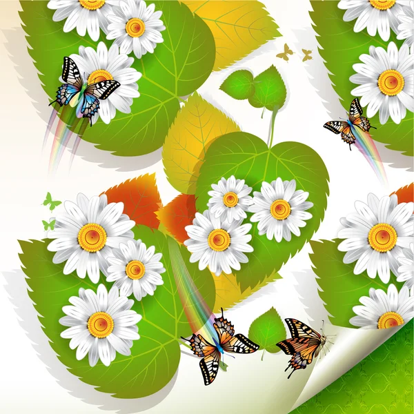 Fleurs sur feuilles — Image vectorielle