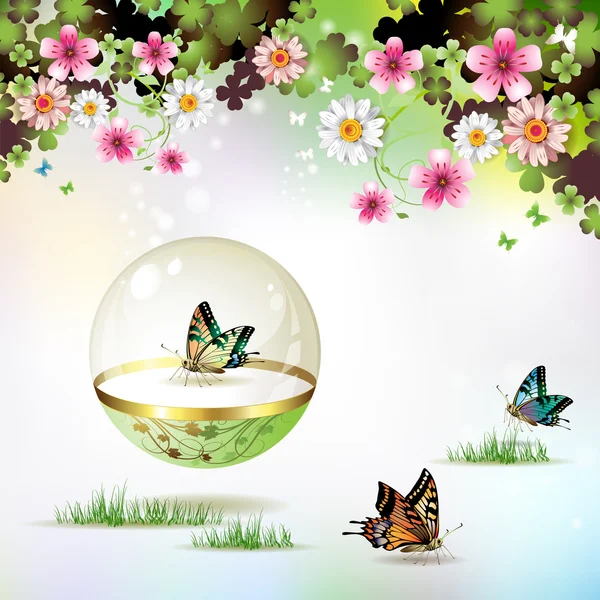 Mariposa aislada en globo de vidrio — Vector de stock