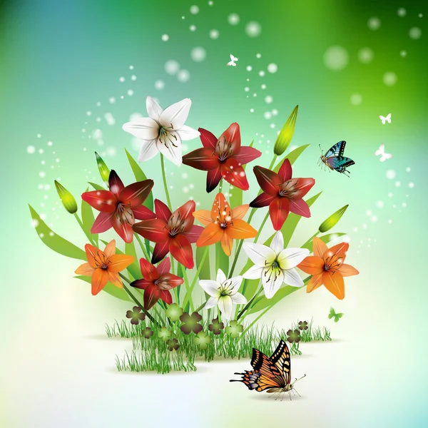 Flowers in the grass — Stock Vector