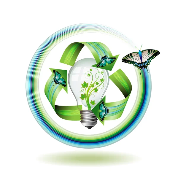 Eco icona lampadina con farfalle — Vettoriale Stock
