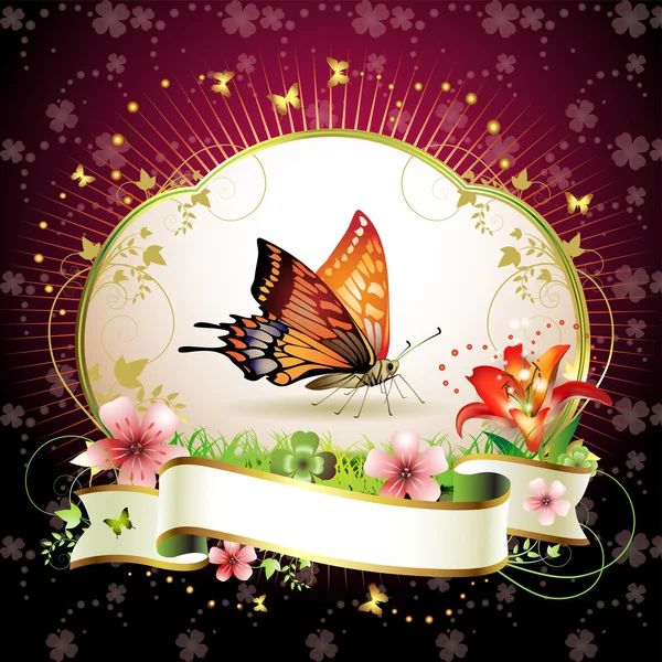 Motýl s květinami — Stockový vektor