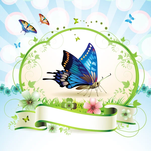 Butterfly with flowers — Stock Vector