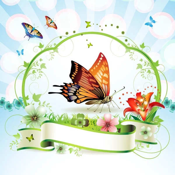 Papillon avec des fleurs — Image vectorielle