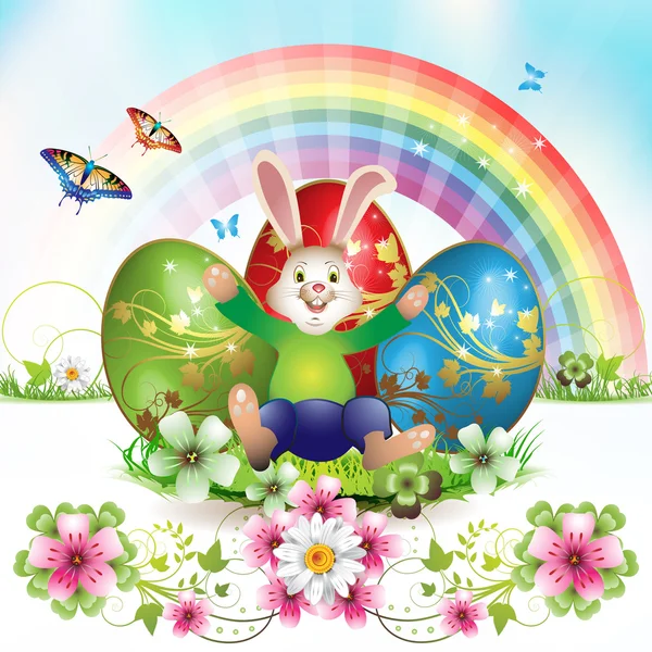 Cartão de Páscoa com coelho — Vetor de Stock