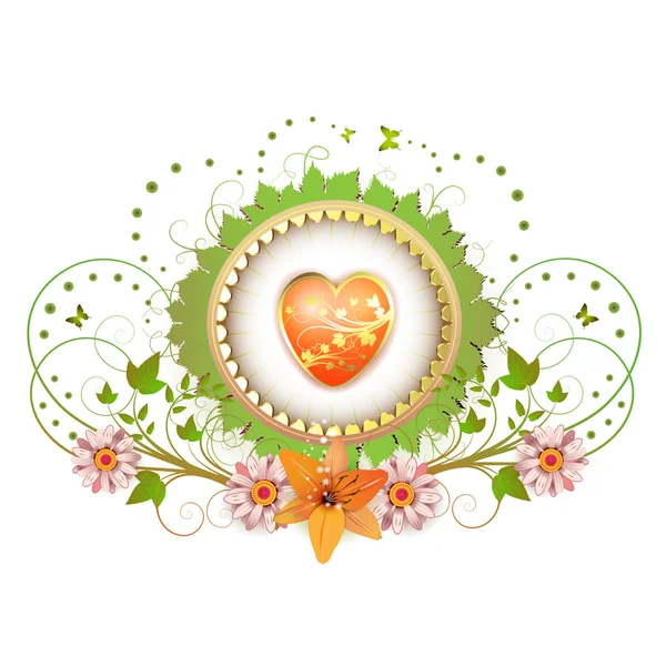 Coração e moldura com flores — Vetor de Stock