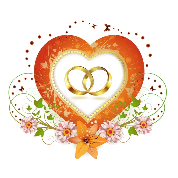 Herz und zwei Eheringe formen — Stockvektor