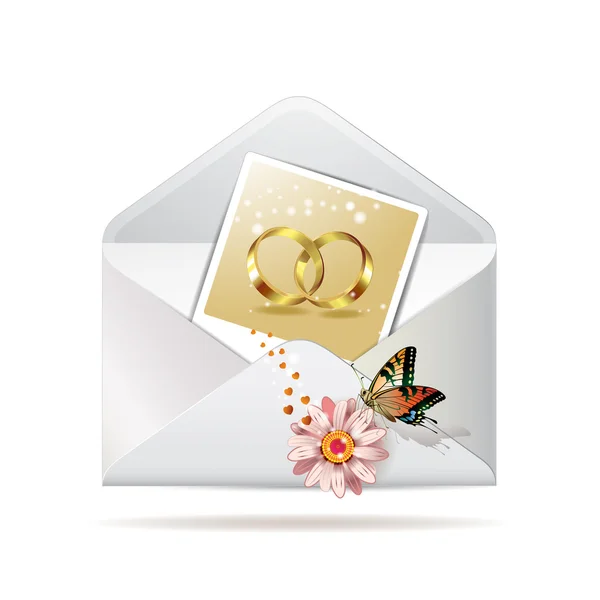 Envelope with photo of two wedding ring — Stock Vector