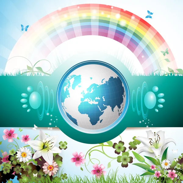 Blue Earth with flowers — Stock Vector