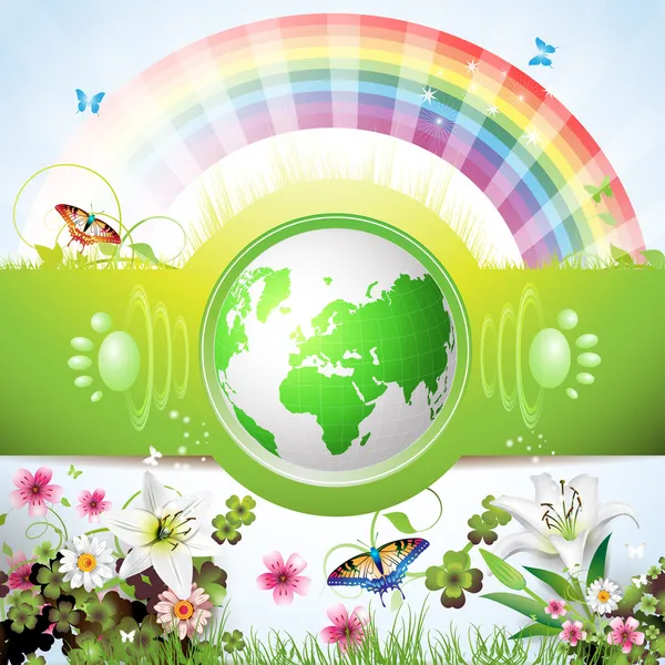 Eco zöld föld virágokkal — Stock Vector