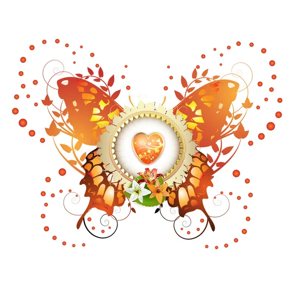 Mariposa decorativa con corazón — Vector de stock