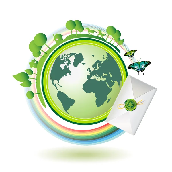 Green earth with envelope — Stock Vector
