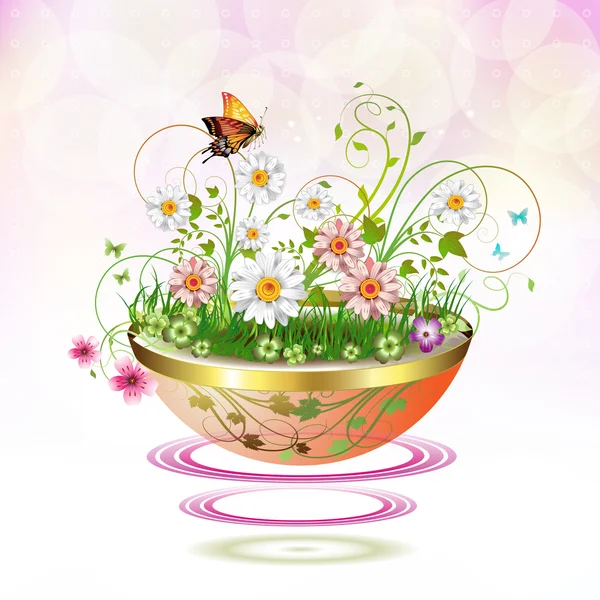 Flowers in suspended flowerpot — Stock Vector