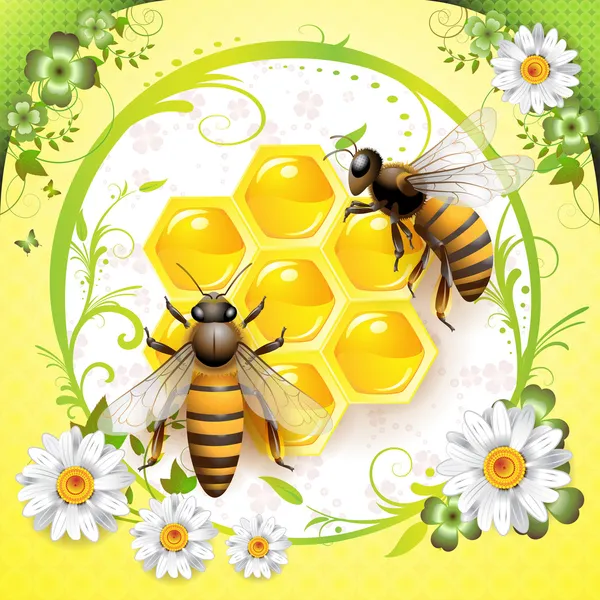 Pszczoły z kwiatami — Wektor stockowy