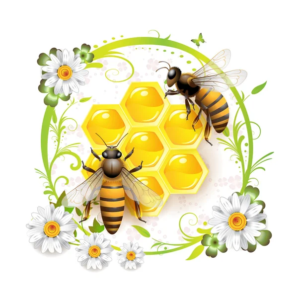 Çiçeklerle arılar — Stok Vektör