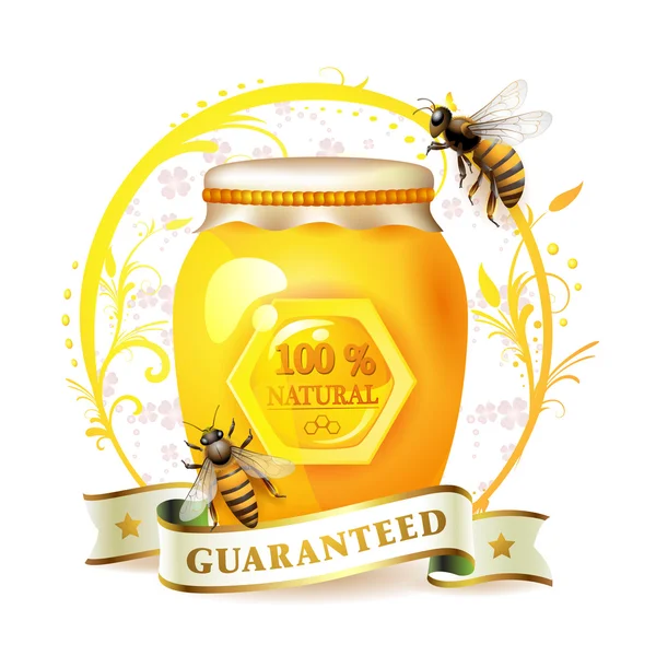 Vaso di vetro con miele — Vettoriale Stock