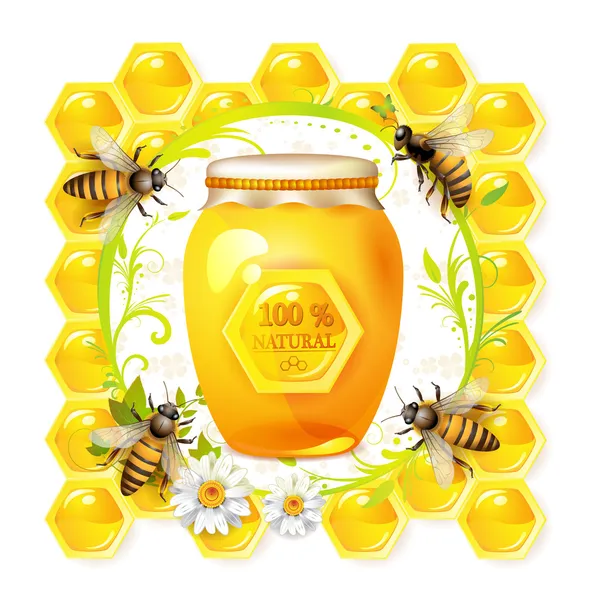 Včely se skleněnou nádobou — Stockový vektor