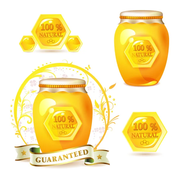 Glazen pot met honing — Stockvector
