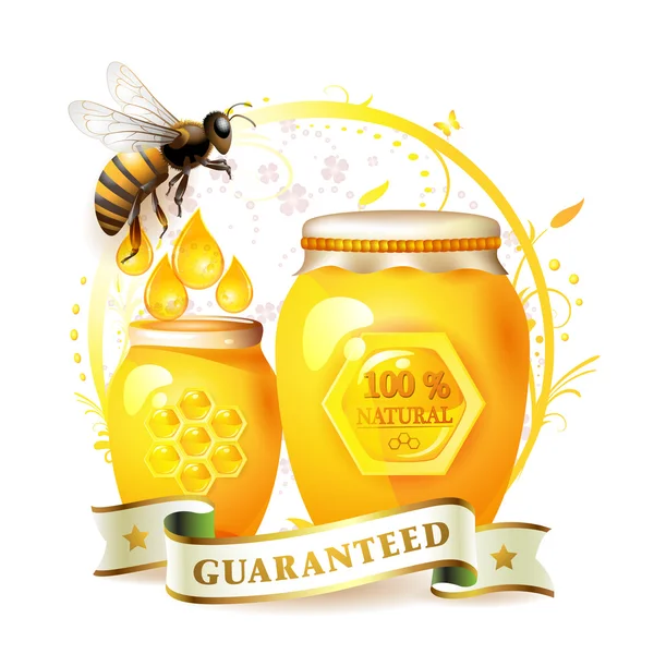 Frasco de vidro com mel — Vetor de Stock