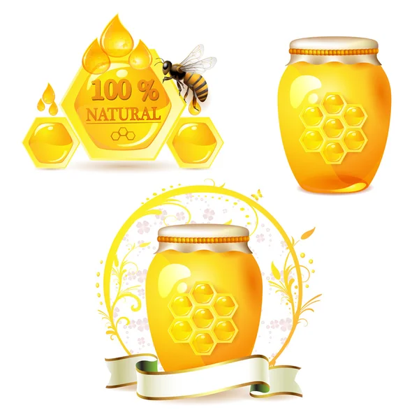 玻璃罐蜂蜜 — 图库矢量图片