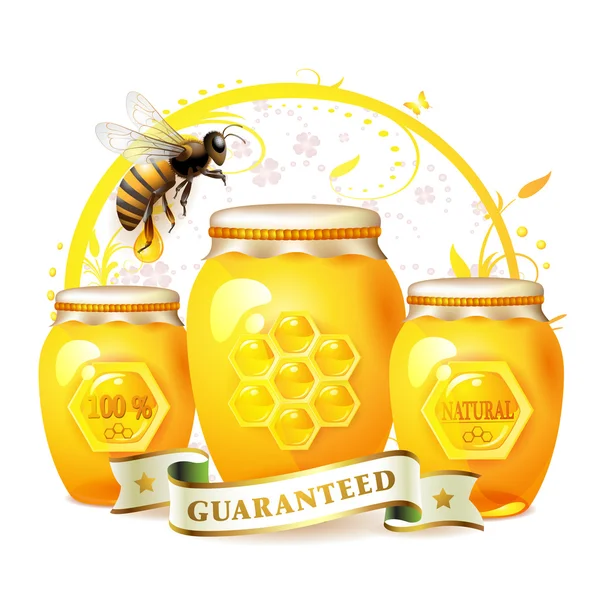 玻璃罐蜂蜜 — 图库矢量图片