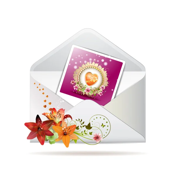 Envelope with lilies and photo — Stock Vector