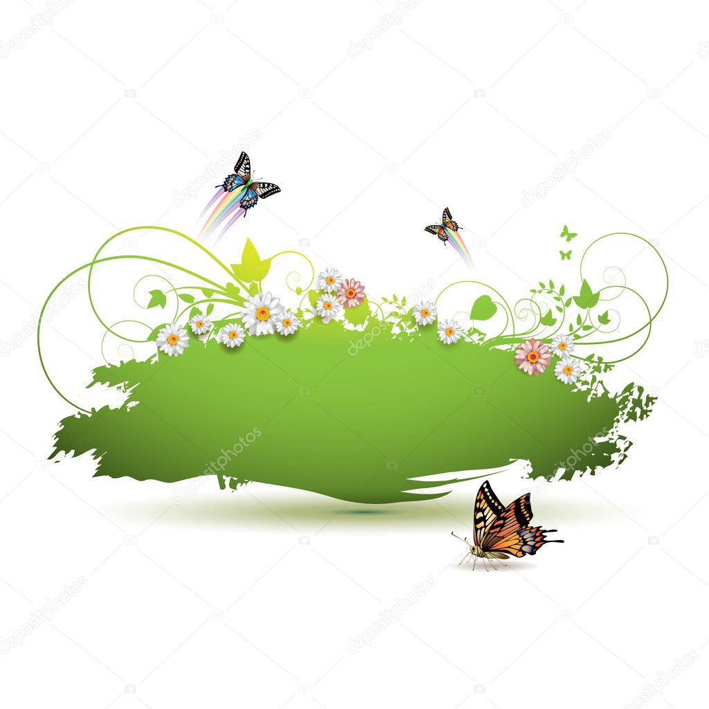 Green background with flowers