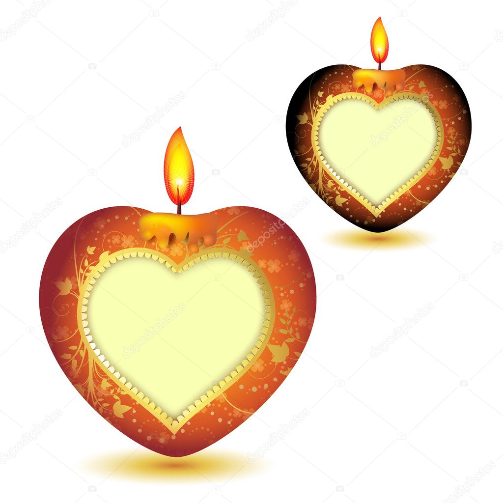 Two elegant red candles with heart shape