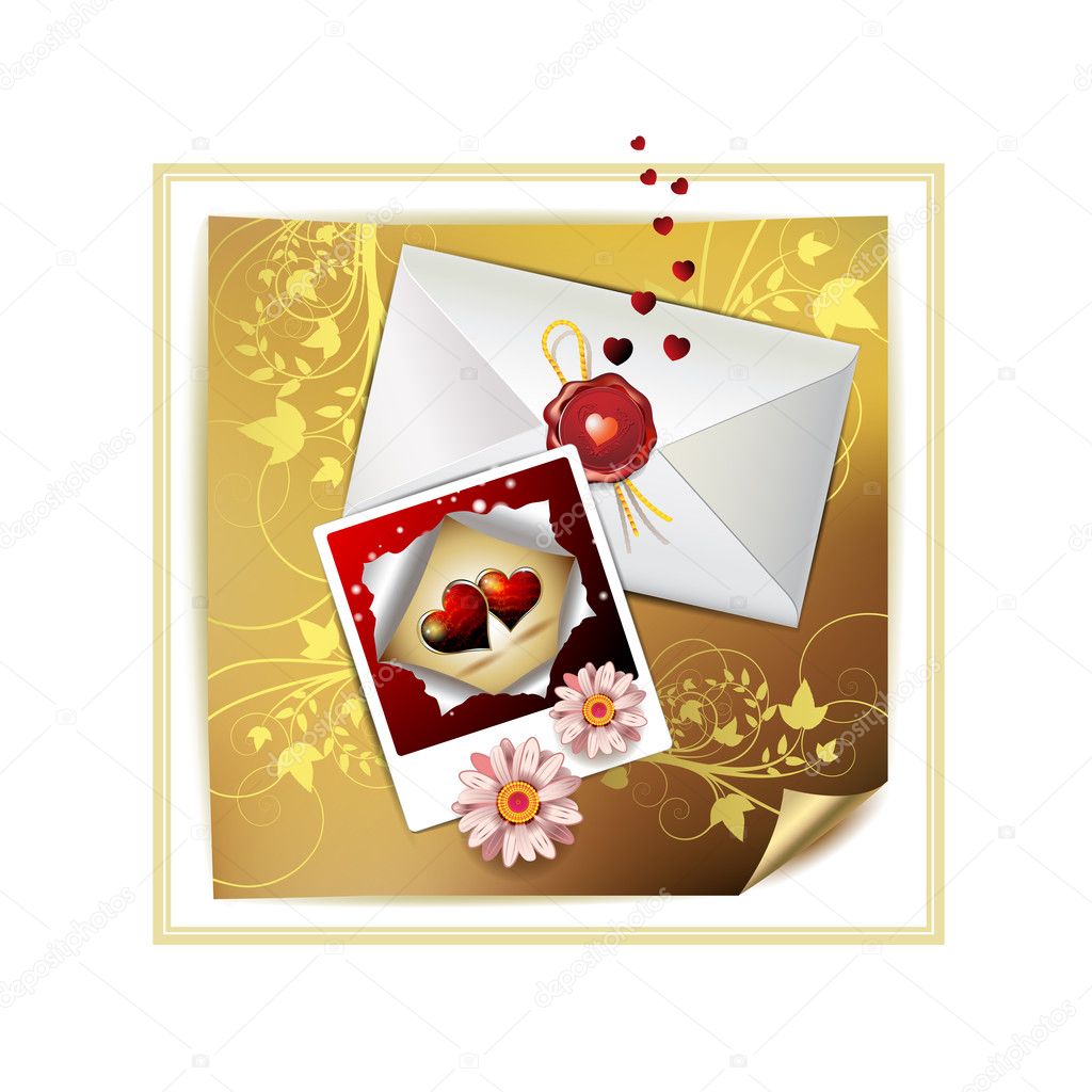 Envelope and photo with hearts