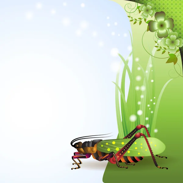 Grasshopper on grass — Stock Vector