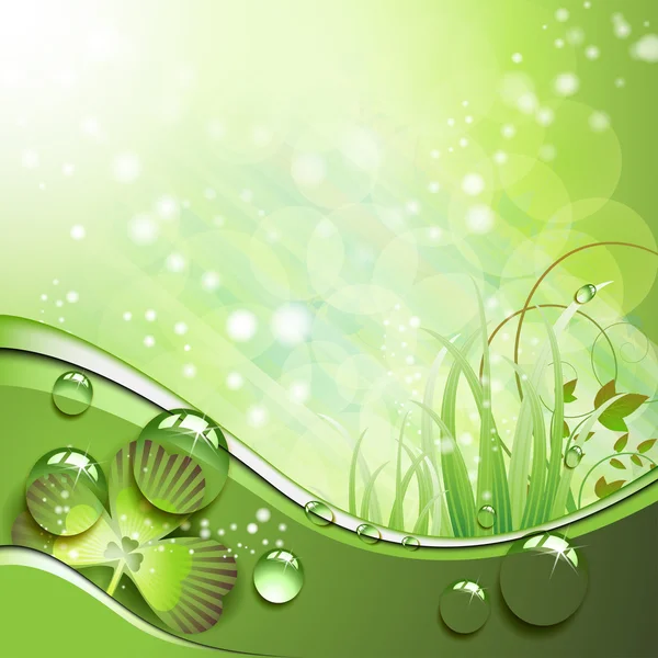Trèfle et herbe avec gouttes d'eau — Image vectorielle