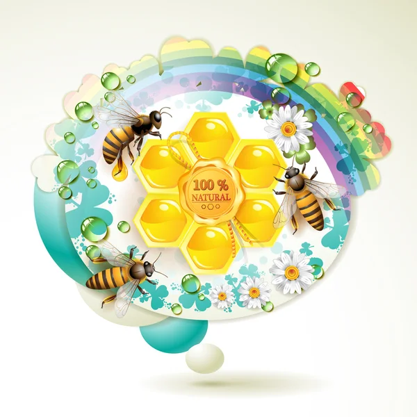 Abelhas e favos de mel — Vetor de Stock