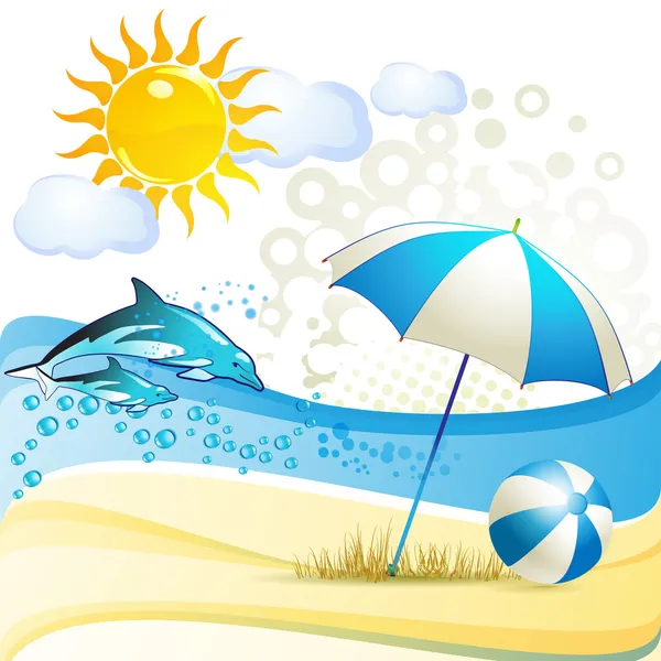 Stranden med paraply — Stock vektor