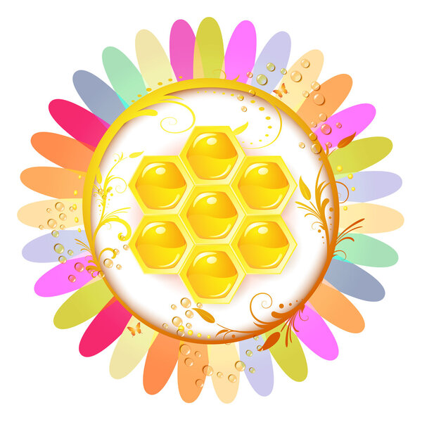Honeycombs over colored floral background