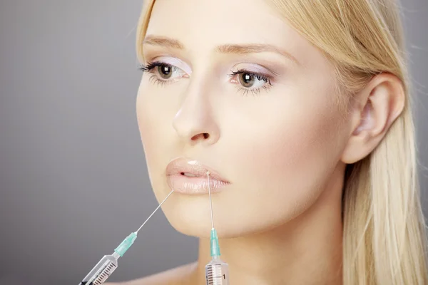 Blonde and botox injections, closeup — Stock Photo, Image