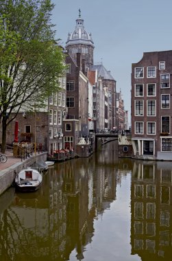 The morning Amsterdam canal clipart