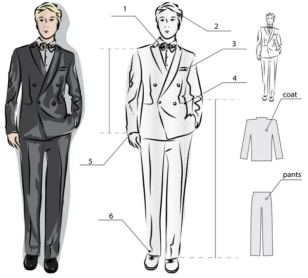 Klasik erkek takım elbise kroki — Stok Vektör